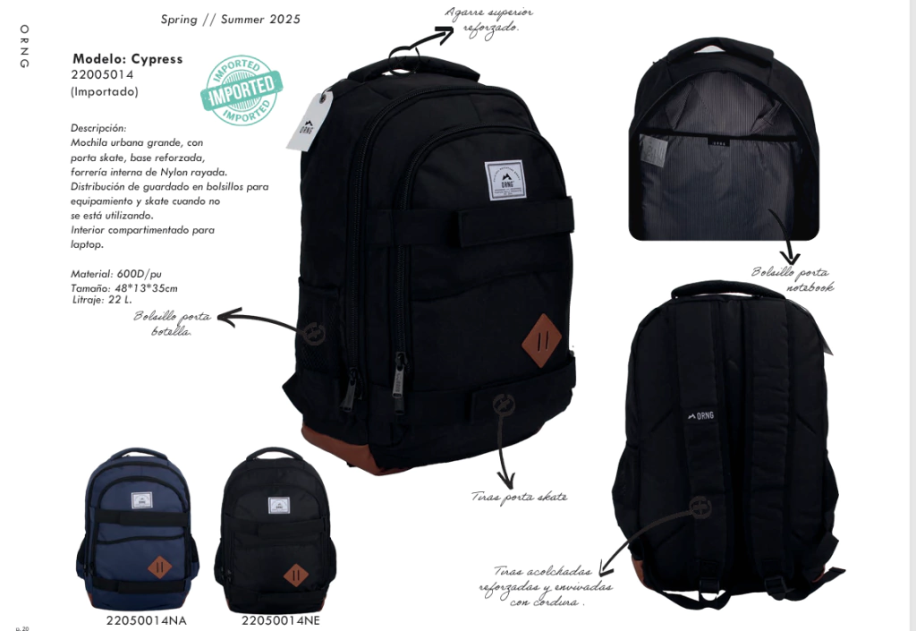 MOCHILA CYPRES PORTASKATE BACKPACK NEGRO (22 LITROS)