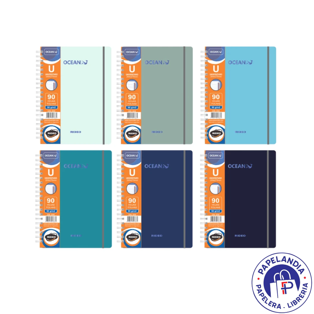 CUADERNO UNIVERSITARIO 3542 CELESTE OCEAN C/ELASTICO 90HJS 90GRS RAYADO RIDEO AZUL CLARO