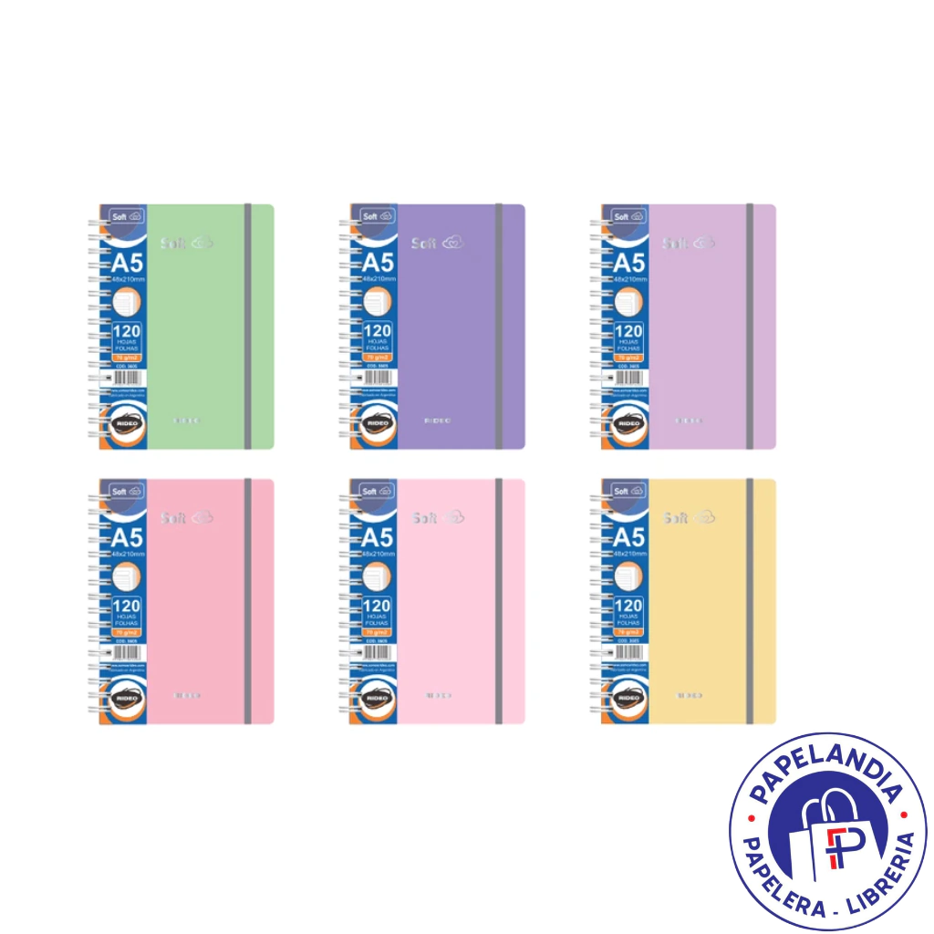 CUADERNO A5 3605 SOFT CON ELASTICO 120HJS 70G = RIDEO ROSA PASTEL