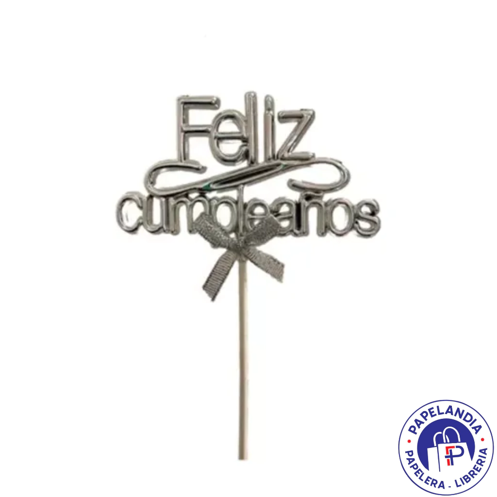 ADORNO PINCHE FELIZ CUMPLEAÑOS PLATA PARTY TIME X1 73758