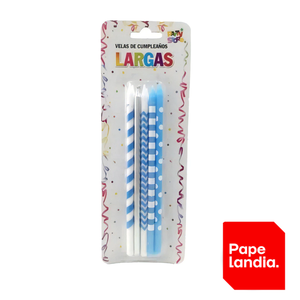 VELAS LARGAS IMPRESAS CELESTES LUNAR, RAYA Y PLATA VLICE BLISTER X 10UN