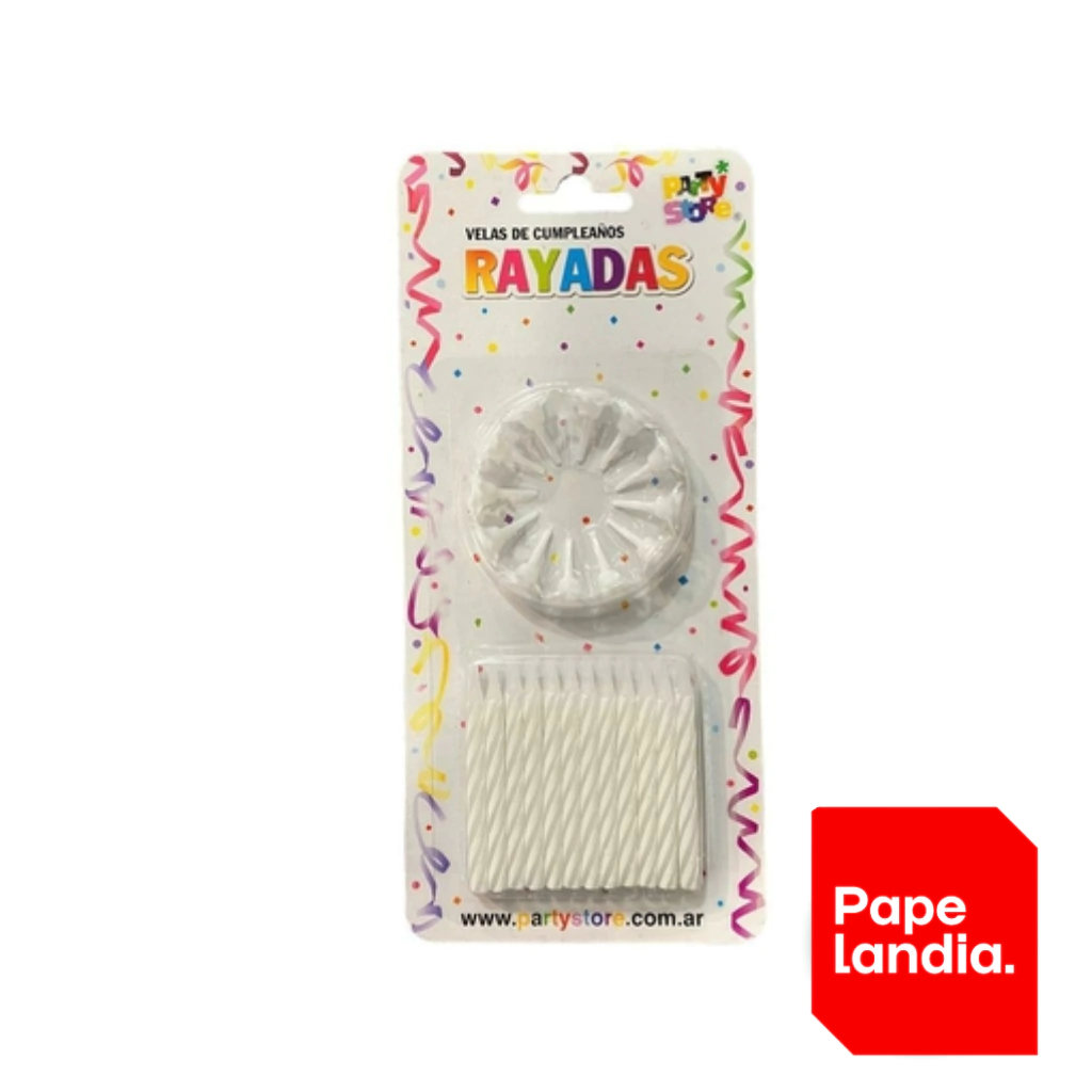 VELAS RAYADAS BLANCAS C/12 BASES VTR6BL - BLISTER X 24 U
