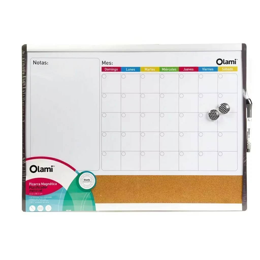 PIZARRA BLANCA MAGNETICA PLANNER DE 43.3X58.4 CM C/CORCHO PIZ105
