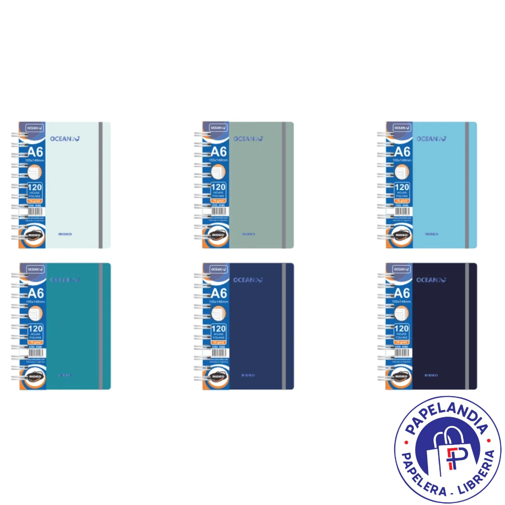 CUADERNO A6 3586 OCEAN C/ELASTICO 120HJS 70GRS = RIDEO AZUL OSCURO