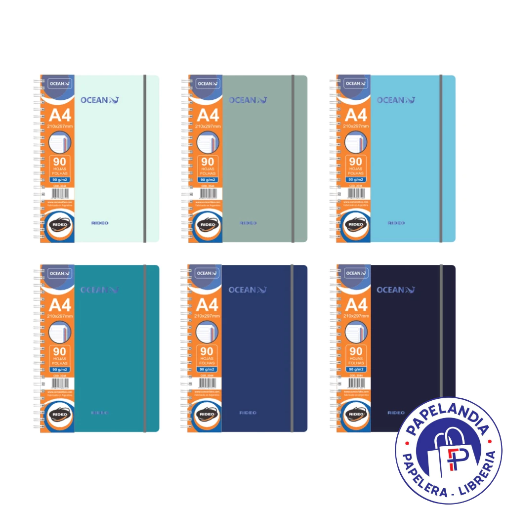 CUADERNO A4 3544 OCEAN C/ELASTICO 90HJS 90GRS = RIDEO CELESTE