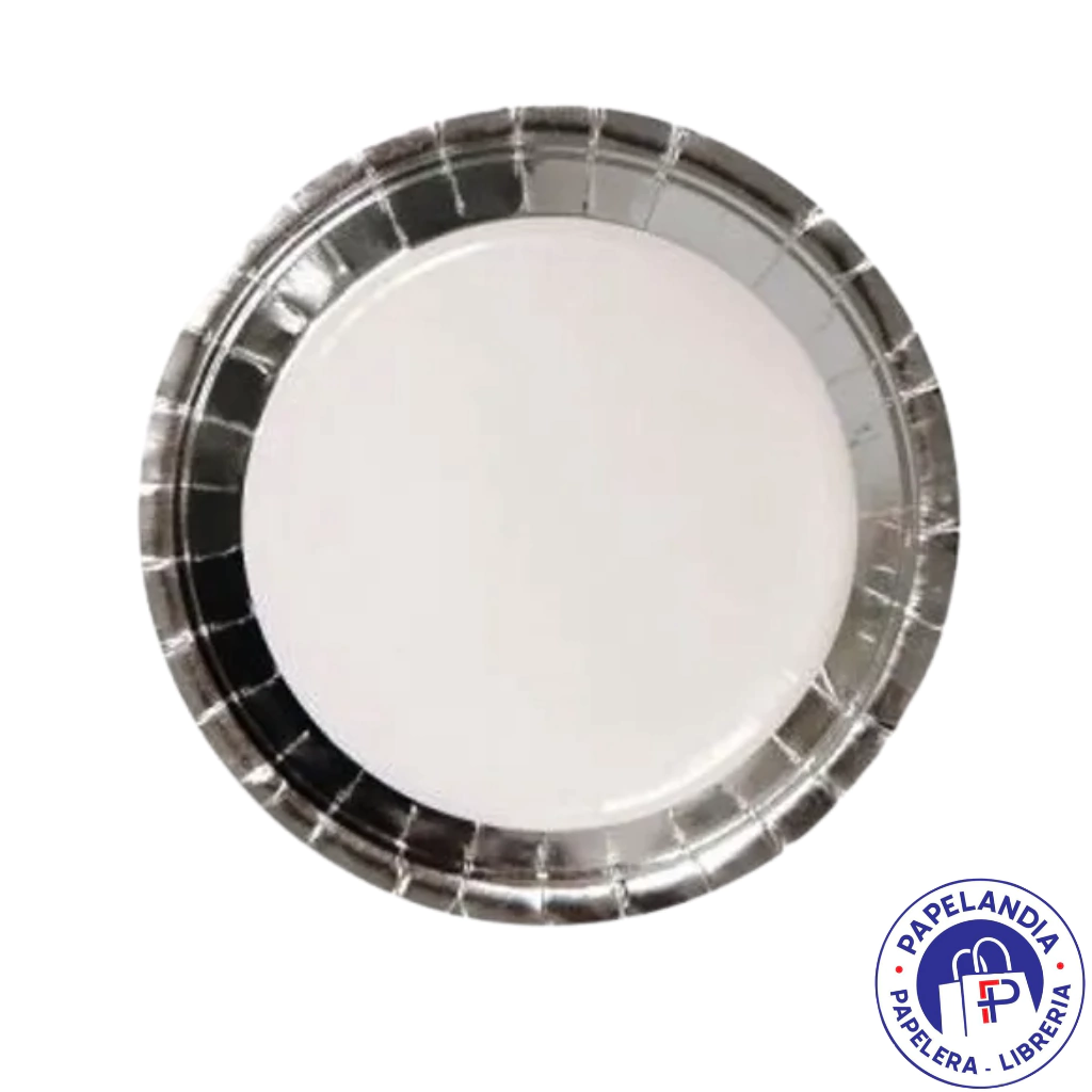 PLATO DE POLIPAPEL 17CM BORDE PLATEADO X6 P UN DPC055