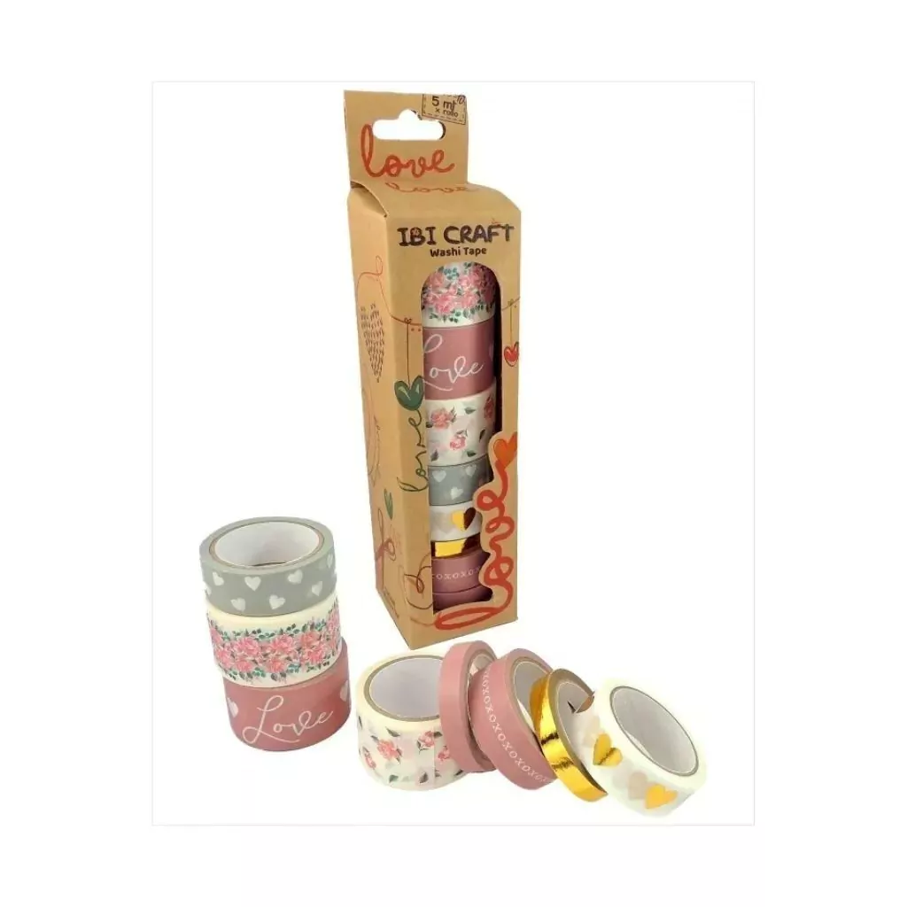 WASHI TAPE BOX 8 ROLLOS DE 5MTS "LOVE" 055762