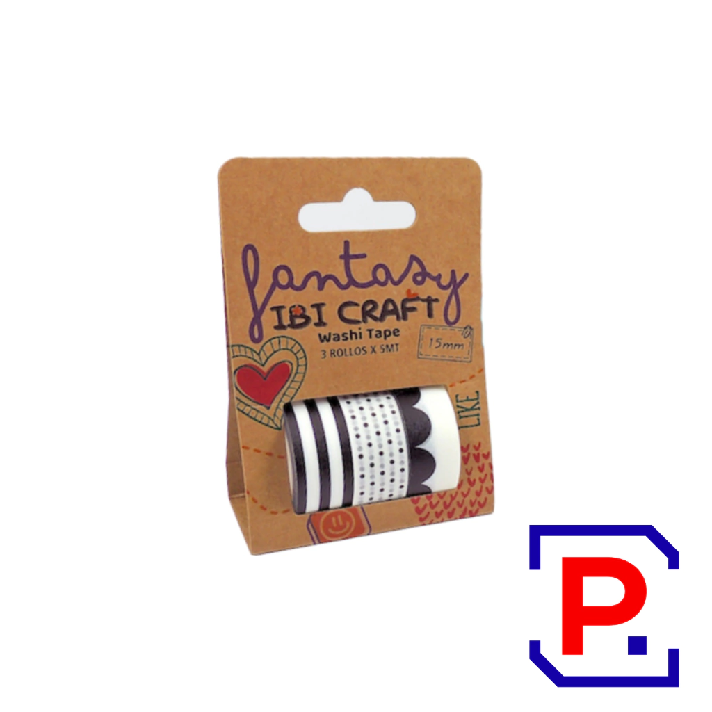 CINTA WASHI TAPE DISPLAY 3 ROLLOS DE 5MTS BLACK 055780