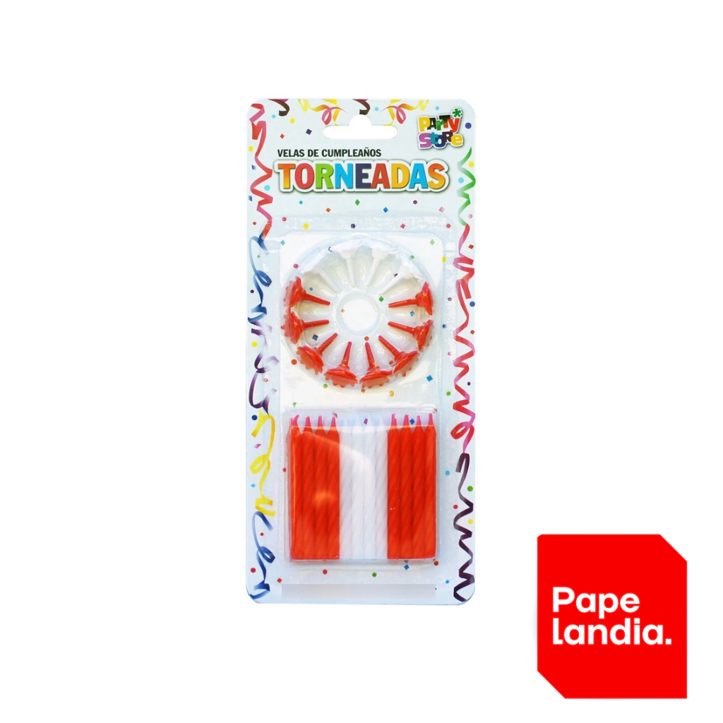 VELAS TORNEADAS ROJAS Y BLANCAS C/12 BASES - BLISTER X 24 U VT6RI