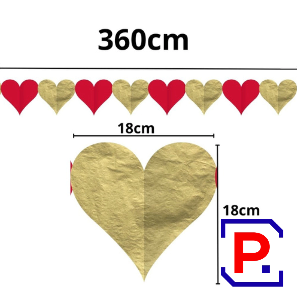 GUIRNALDA CUPIDO - CORAZONES ROJOS Y DORADOS 360CM GUT14-2