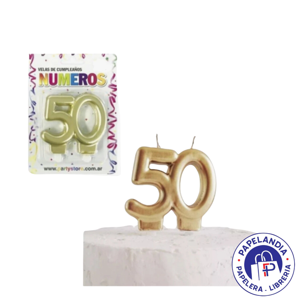 VELA NUMERO DOBLE METALIZADA DORADA 50 AÑOS VND50D