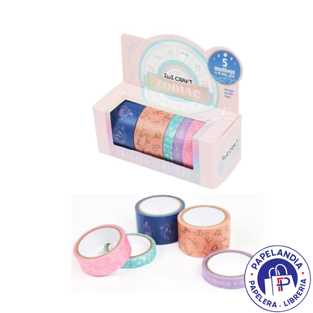 WASHI TAPE BOX 5 ROLLOS DE 4MTS COLECCION ASTROLOG 055778