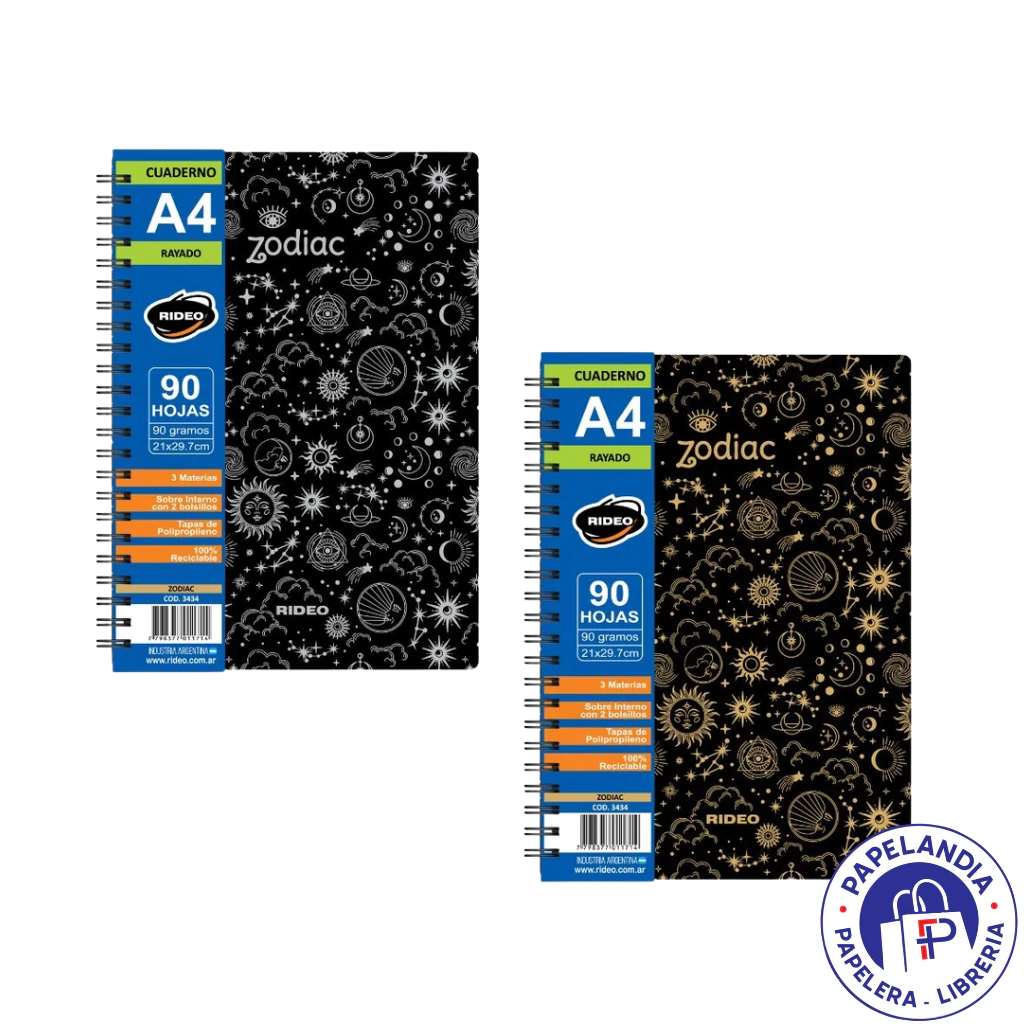 CUADERNO A4 NEGRO FONDO ZODIAC 90HJS 90GRS = 3434 PLATEADO