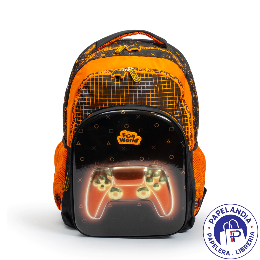 MOCHILA FUN WORLD 17" GAME ON 201238 (NEGRO Y NARANJA)