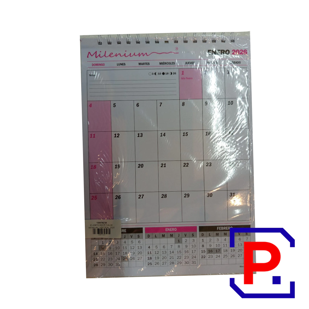 PLANIFICADOR CAL08 MENSUAL VERTICAL 2026. MEDIDA: 32X23