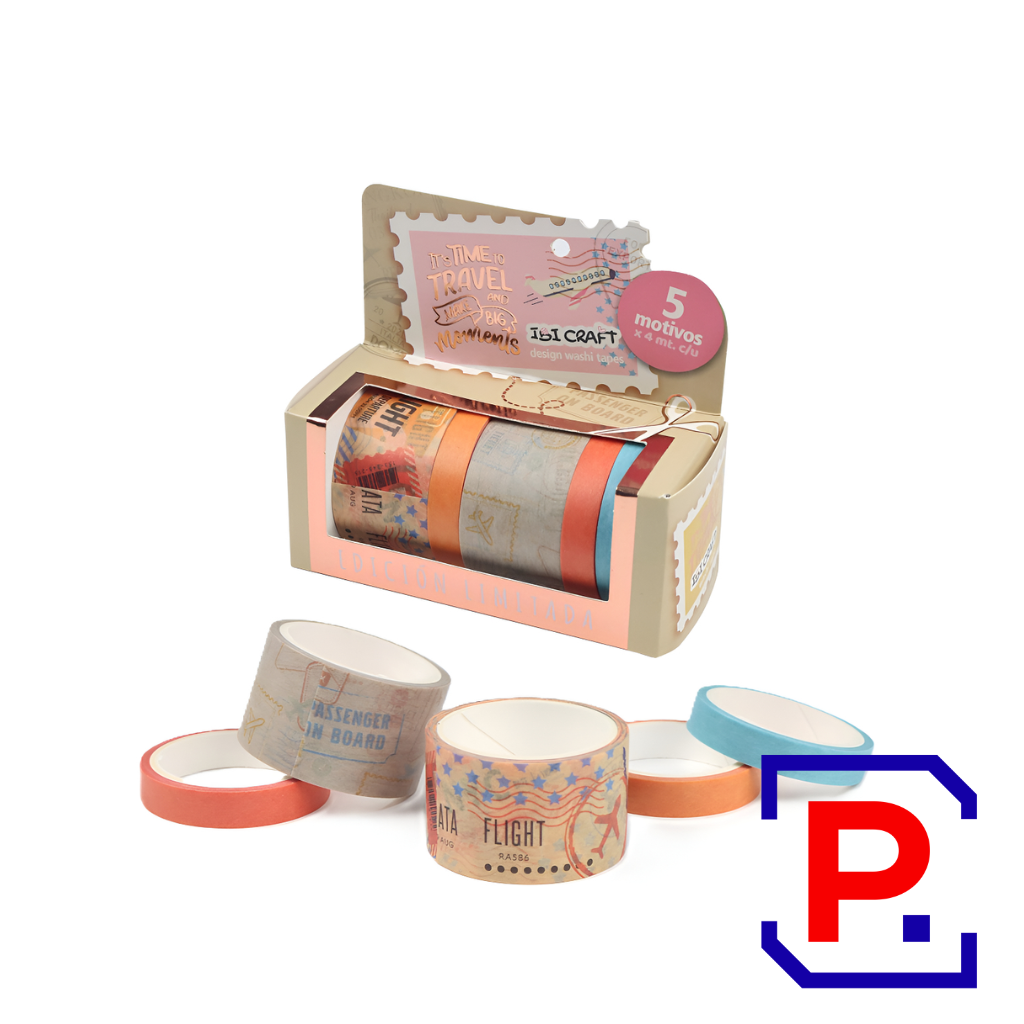 CINTA WASHI TAPE BOX 5 ROLLOS DE 4MTS COLECCION TRAVEL 055776
