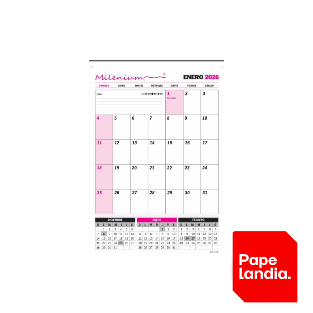 PLANIFICADOR CAL03 MENSUAL VERTICAL 2026. MEDIDA: 32X47
