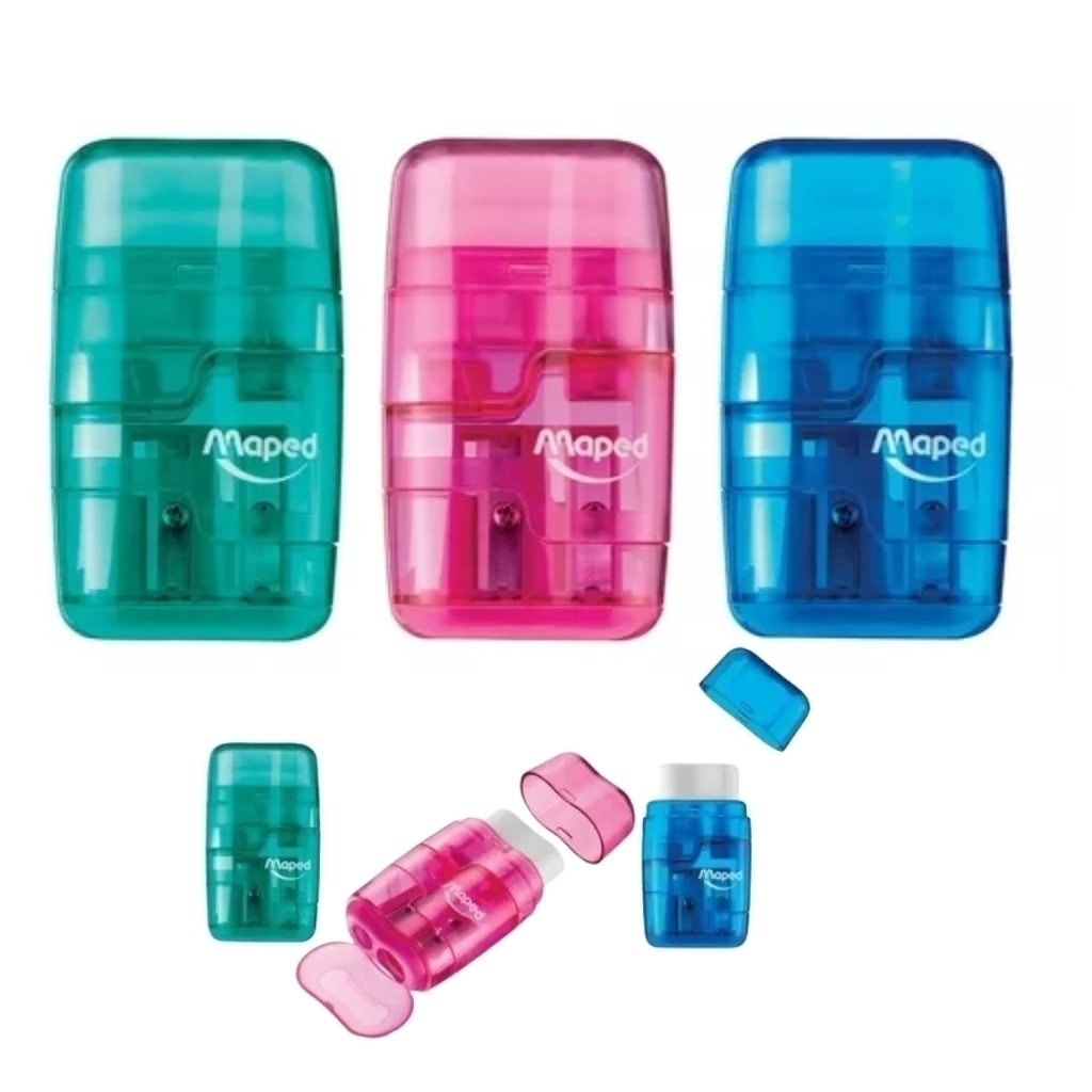 SACAPUNTAS PLASTICO CON DEPOSITO 2 BOCAS MAPED CONNECT CON GOMA 492113