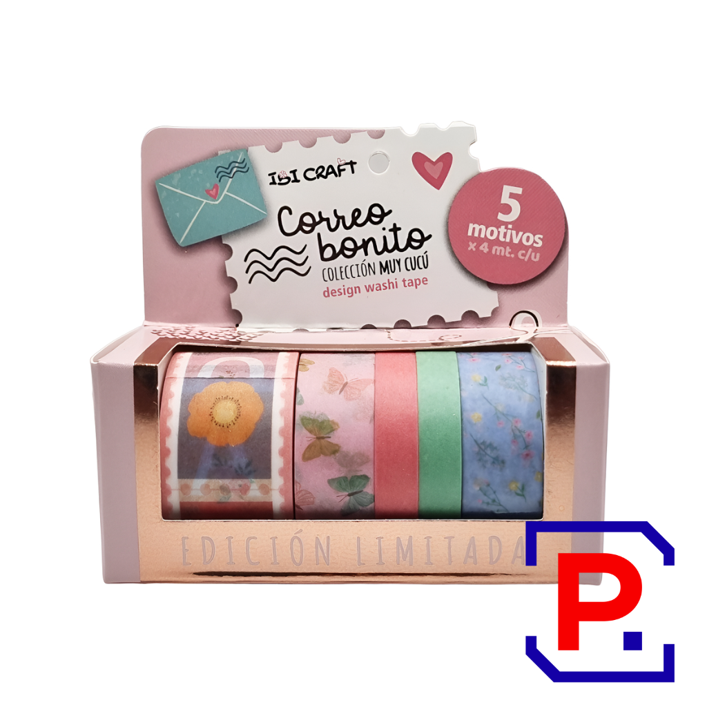 CINTA WASHI TAPE BOX 5 ROLLOS DE 4MTS COLECCION CORREO 055774