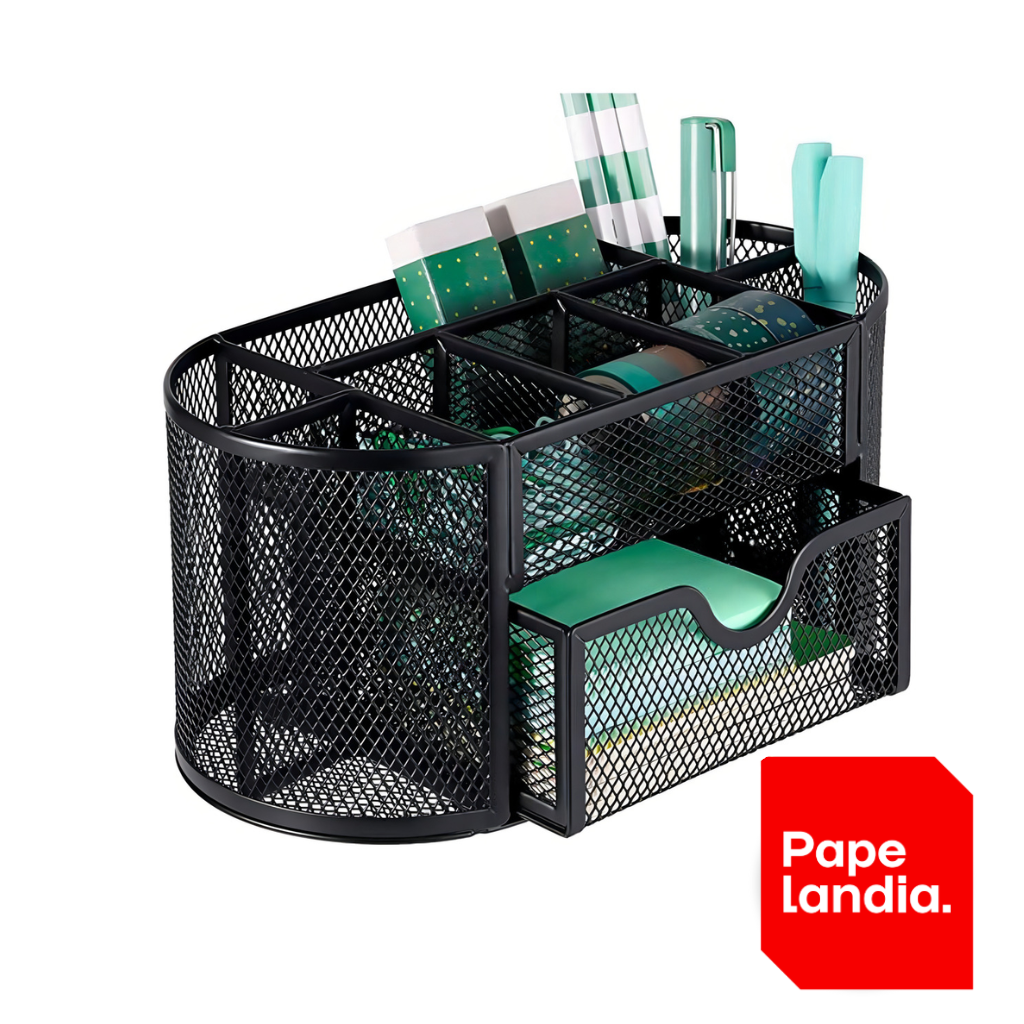 ORGANIZADOR P/ESCRITORIO KENDRA ENREJADO MULTIPLE C/CAJON NEGRO 511708