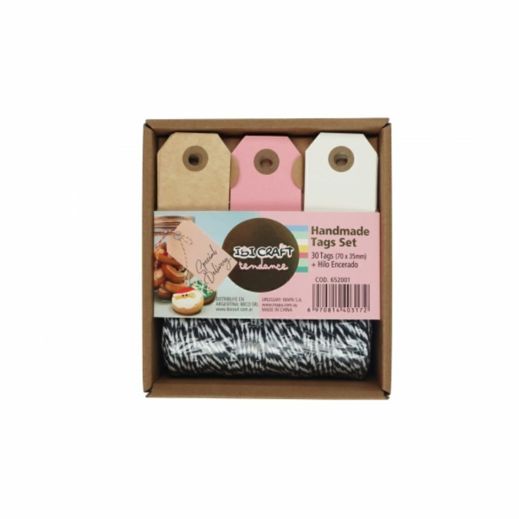 SET TAGS 30PCS C/ HILO 70*35MM CORDEL NEGRO 652001