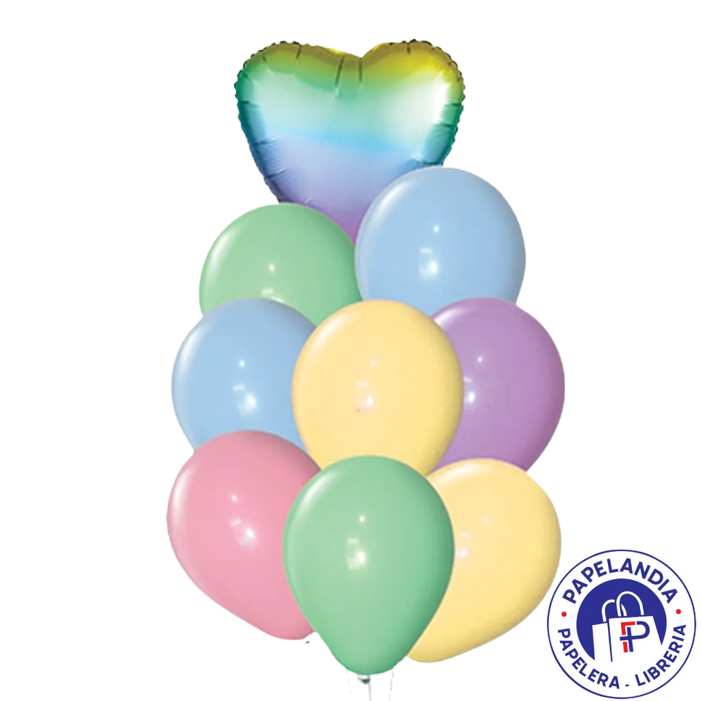 KIT GLOBOS DECO OVNI PREMIUM CORAZON MULTICOLOR PASTEL X9 (APTO HELIO) 58876