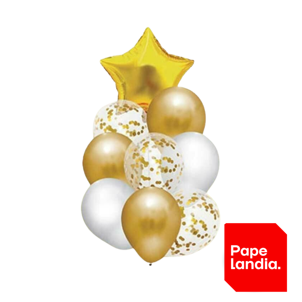 KIT GLOBOS DECO OVNI ESTRELLA DORADO X9 (APTO HELIO) 56032