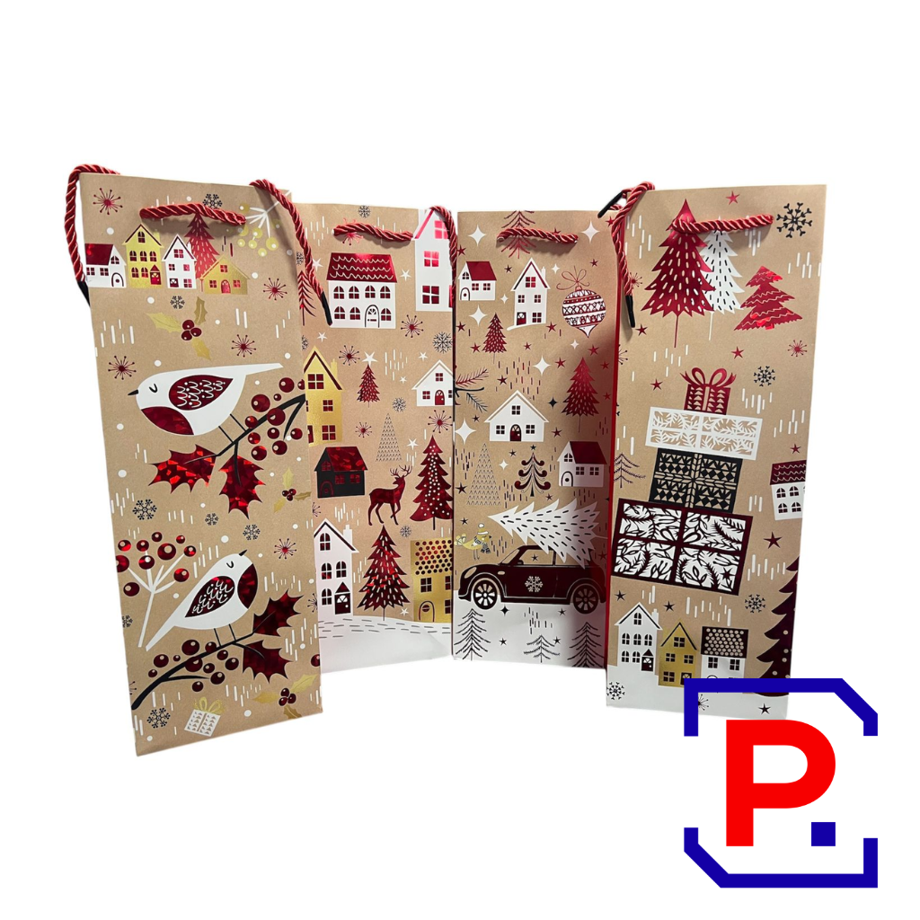 BOLSA BOTELLA NAVIDEÑA ANIMADO 35X11X9CM PACK X12 UNID