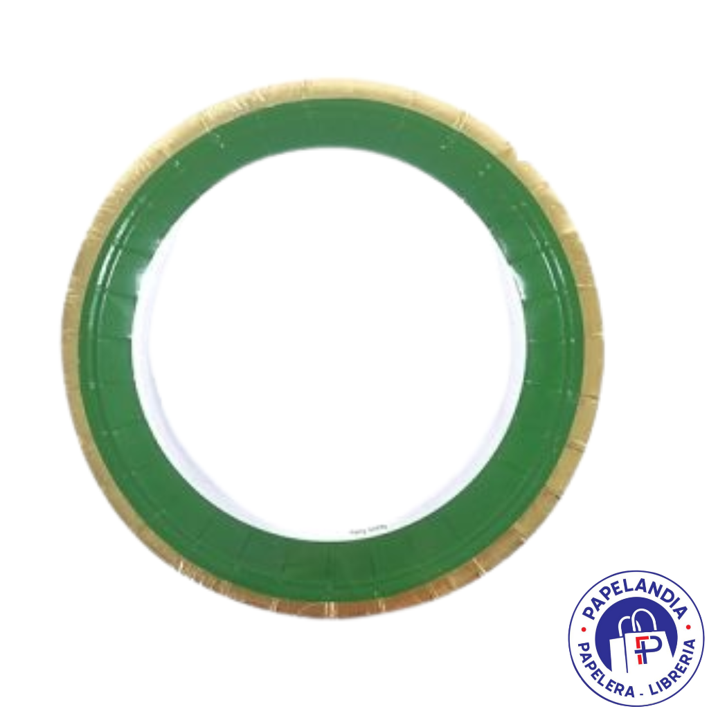 PLATO DE POLIPAPEL 17CM BORDE VERDE Y DORADO X 6 UN DPC057