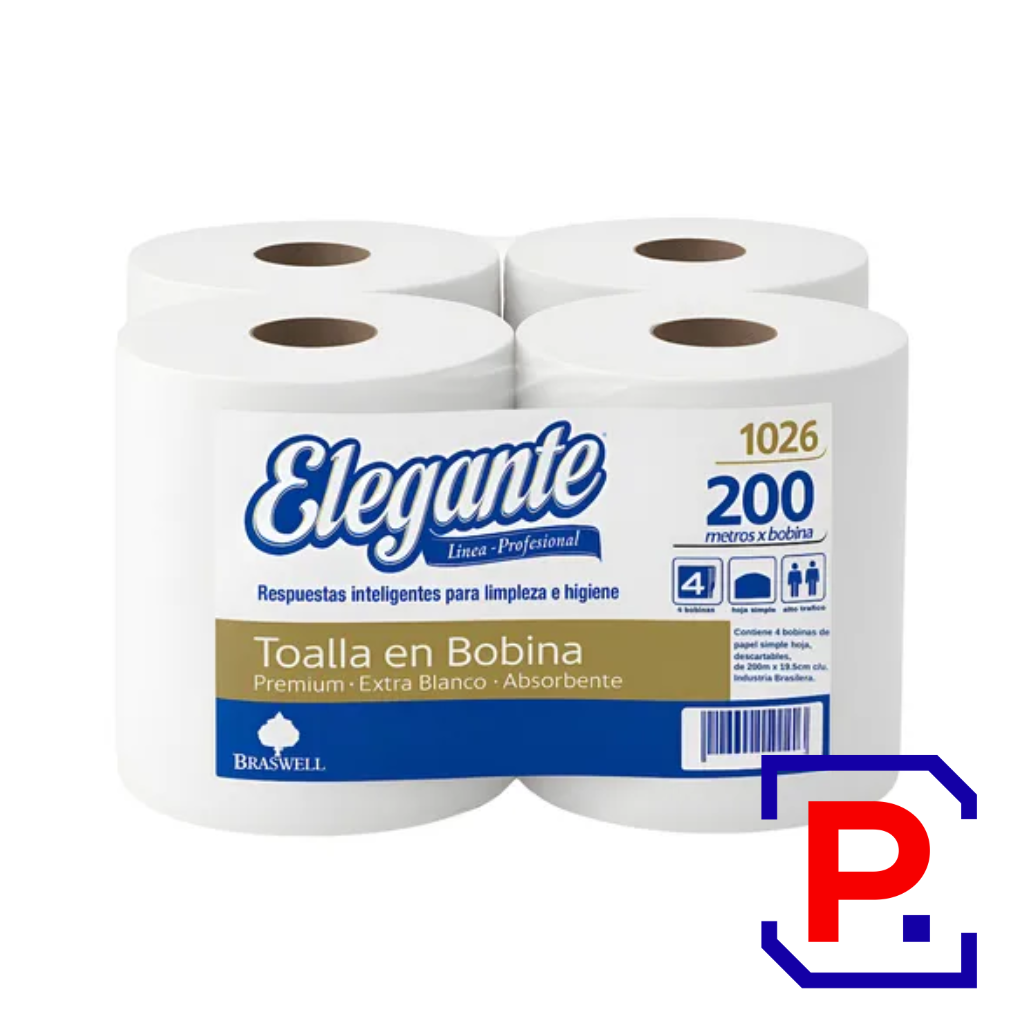 TOALLA BOBINA 20X200 ELEGANTE BULTO X 4