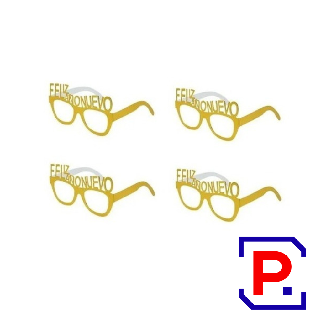 LENTES DE PAPEL FELIZ AÑO NUEVO DORADO - BOLSA X 4UN LEPFA