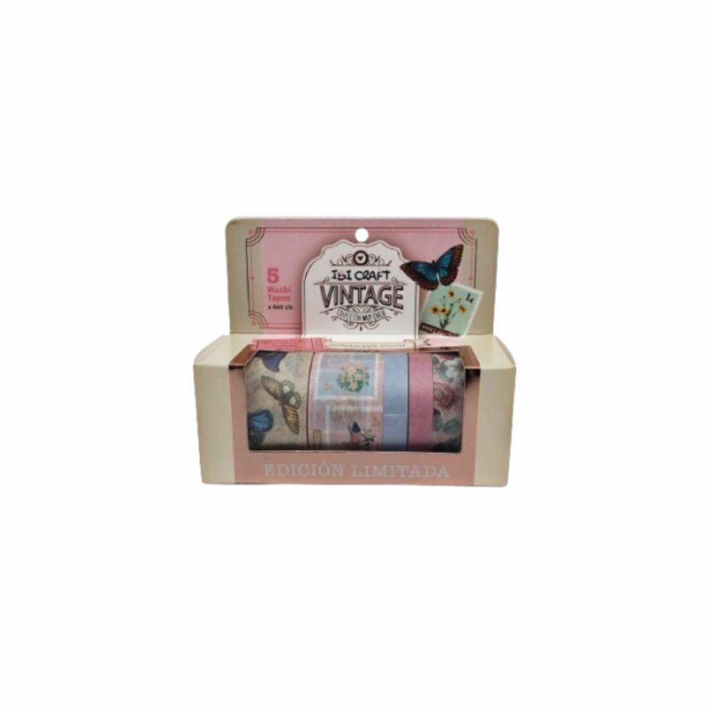 WASHI TAPE BOX 5 ROLLOS DE 4MTS COLECCION VINTAGE 055775