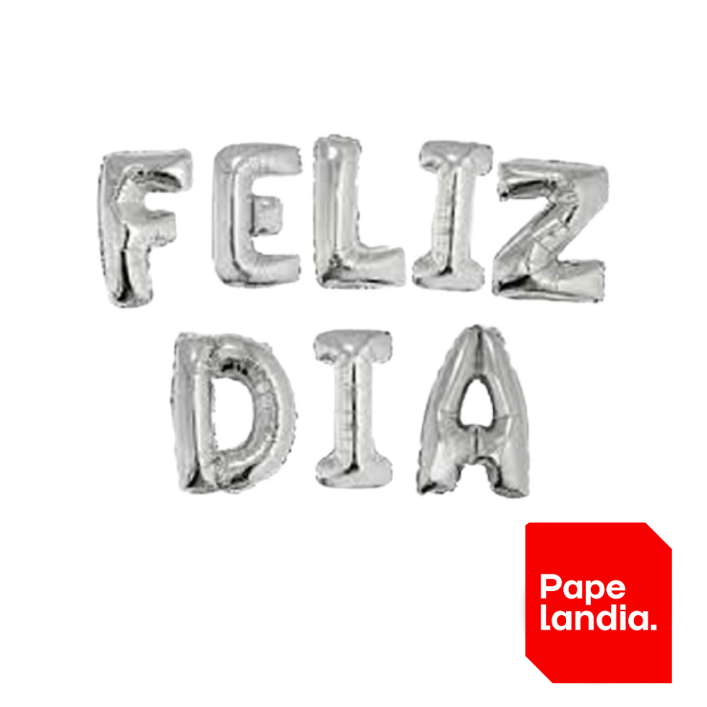 GLOBO METALIZADO SET PLATEADO FELIZ DIA 40CM GMSETPFD
