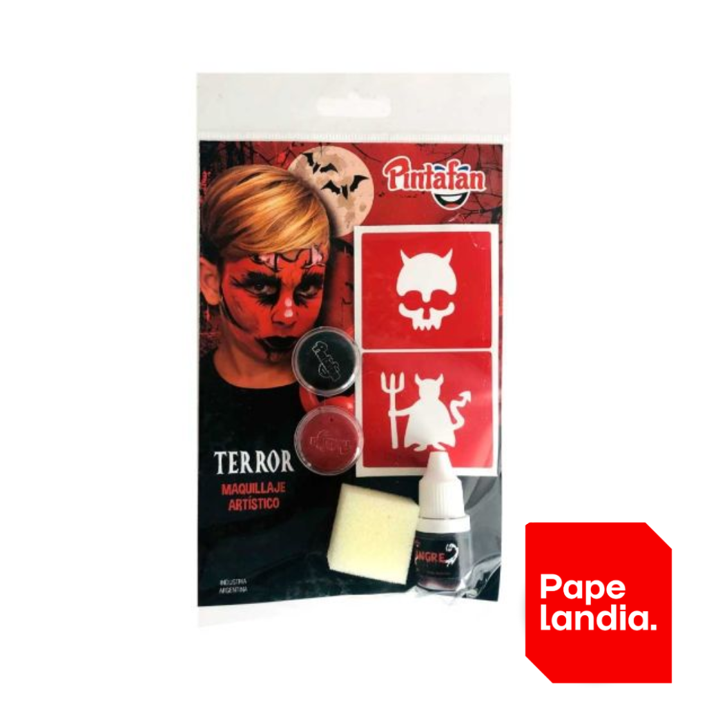 KIT MAQUILLAJE ARTISTICO DIABLO CON SANGRE/STENCIL HALLOWEEN X1 COD.616.0004