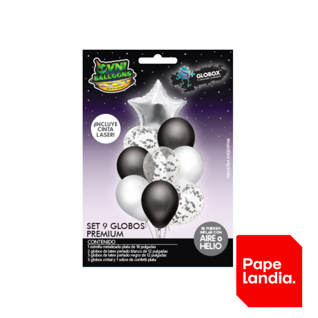 KIT GLOBOS DECO OVNI ESTRELLA PLATA X9 (APTO HELIO) 56049