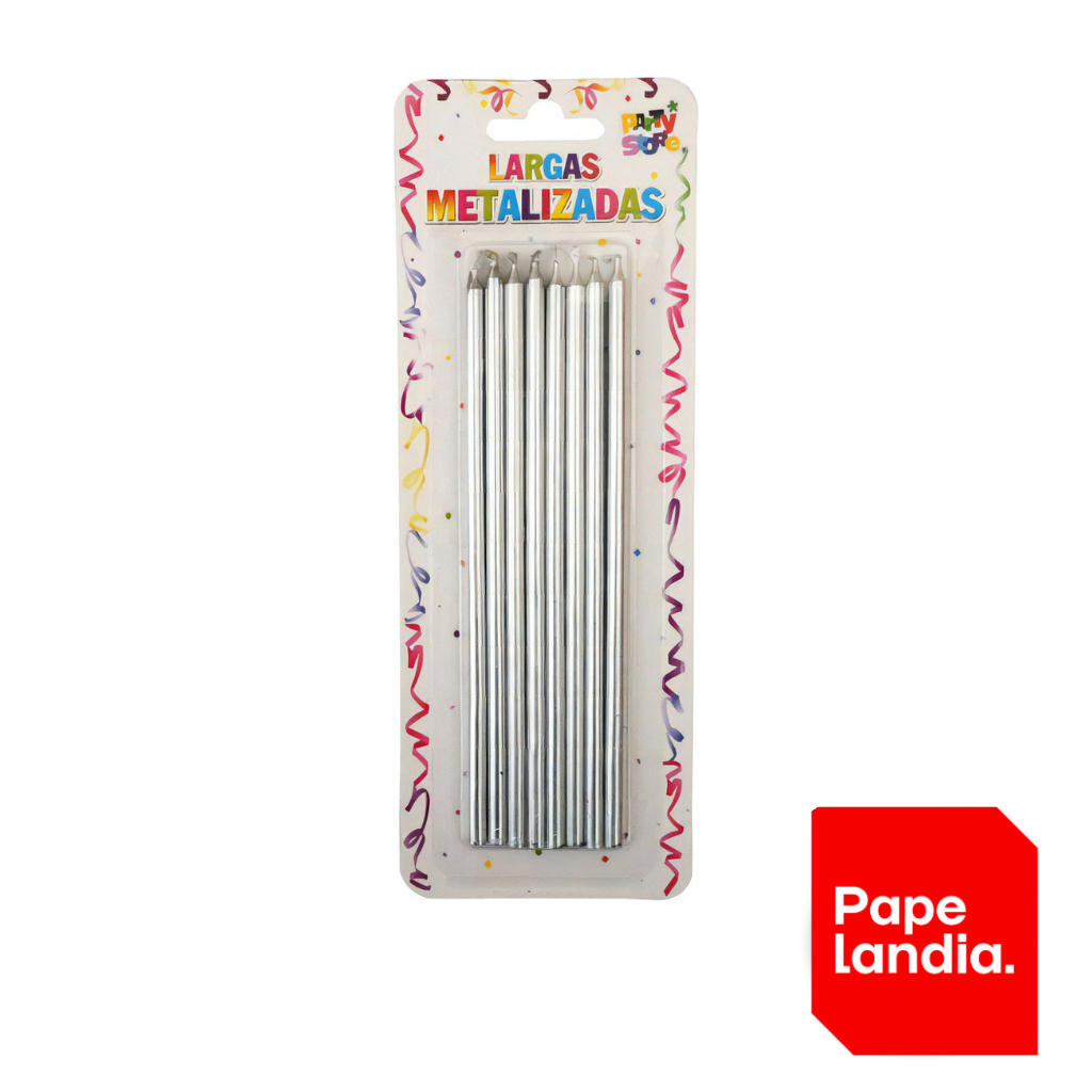 VELAS LARGAS METALIZADAS PLATEADAS VLMPL - BLISTER X 8 UNIDADES