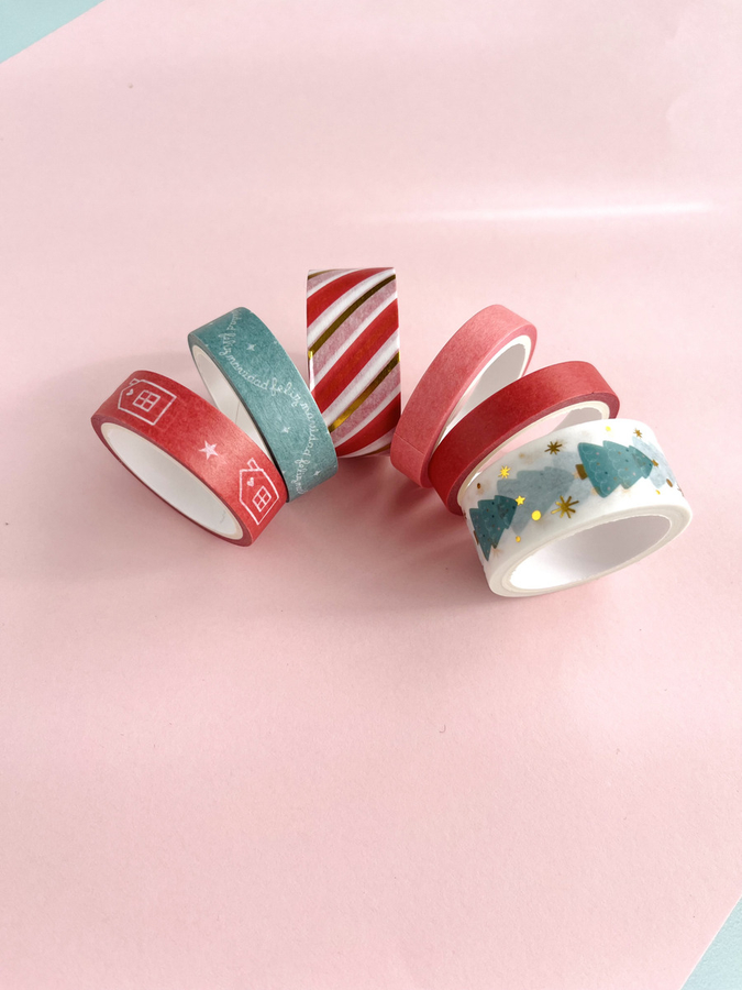 WASHI TAPE BOX 7 ROLLOS DE 4MTS NAVIDAD 055766