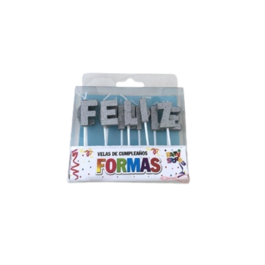 VELAS FORMAS - SET FELIZ CUMPLE PLATEADO VS055