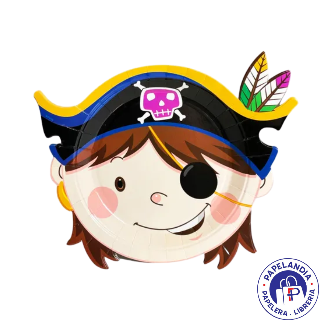 PLATO DE POLIPAPEL 17CM CON FORMA PIRATA X6 UN DPC006
