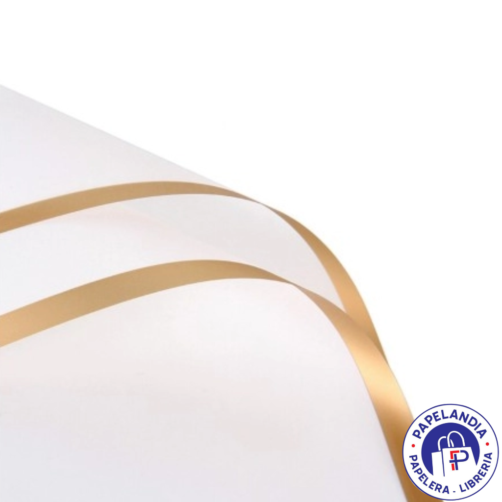 PAPEL COREANO 56 X 56CM ESMERILADO + BORDE ORO 647016 PAQ X 20 UNID
