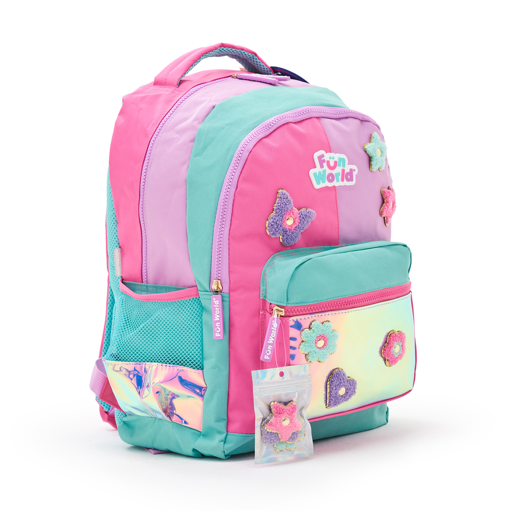 MOCHILA FUN WORLD 17" PATCH DIY M1 201234