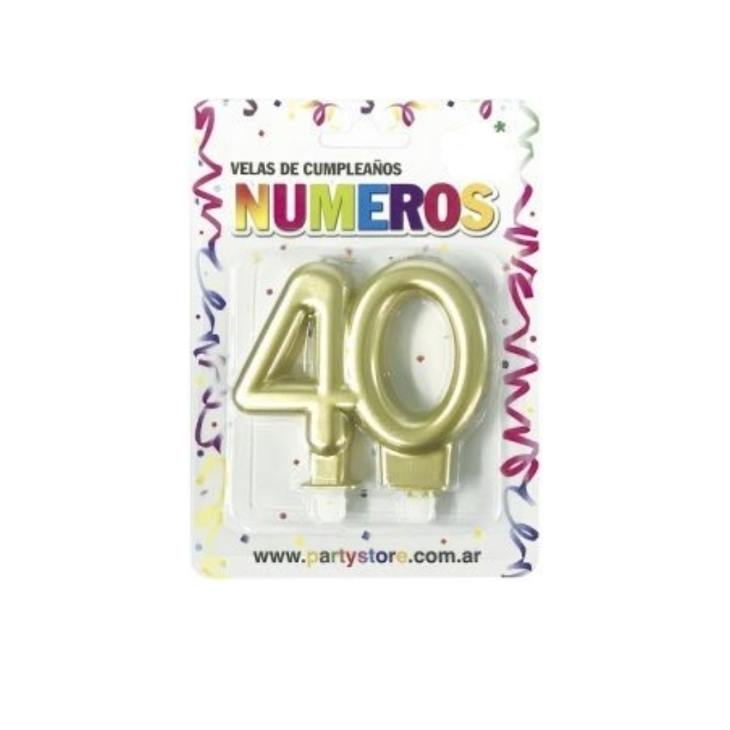 VELA NUMERO DOBLE METALIZADA DORADA 40 AÑOS VND40D