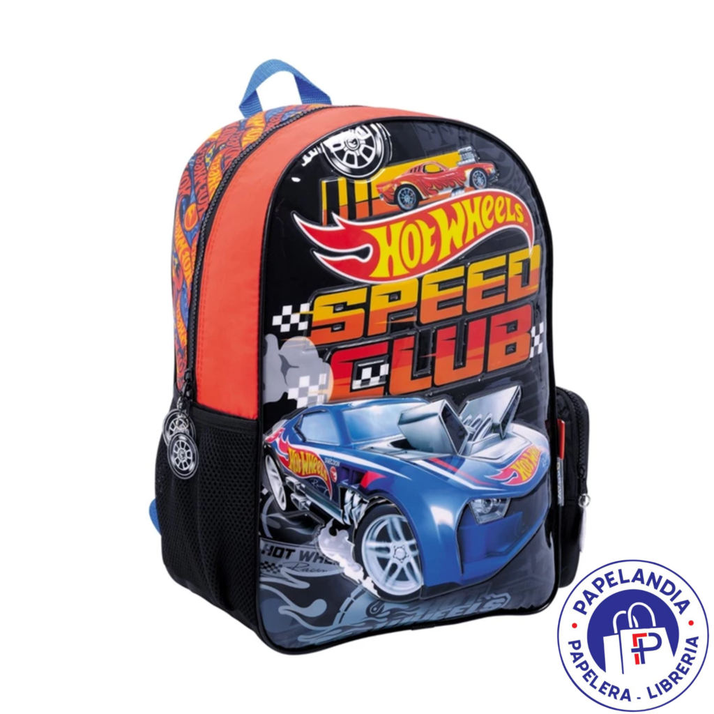 MOCHILA HOT WHEELS SPEED CLUB ART 75102 ESPALDA 16" BASE NEGRA