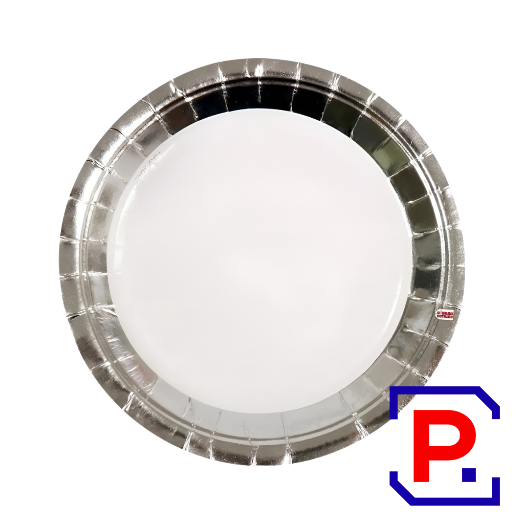 PLATO DE POLIPAPEL BANDEJA 23CM BORDE PLATEADO X 6 UN