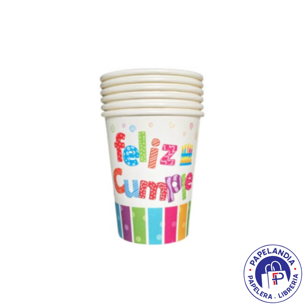 VASO DE POLIPAPEL FELIZ CUMPLE 266CC X 6 UN. DVA018