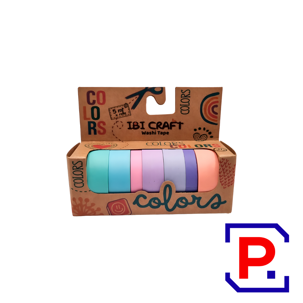 CINTA WASHI TAPE BOX 7 ROLLOS DE 5MTS PASTEL 055763