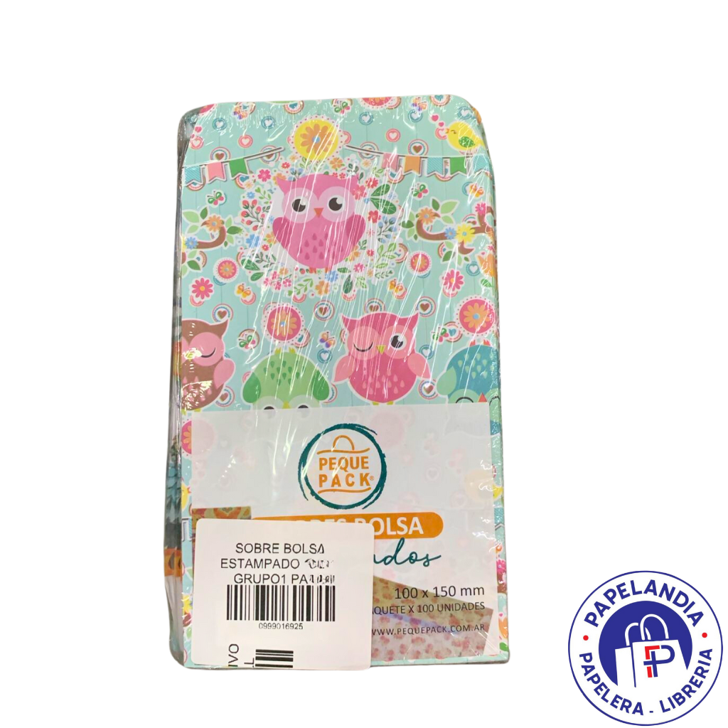 SOBRE BOLSA ESTAMPADO 16X23 (BUHO TUCAN FLAM MARIP) PAQ X 100 (M2)