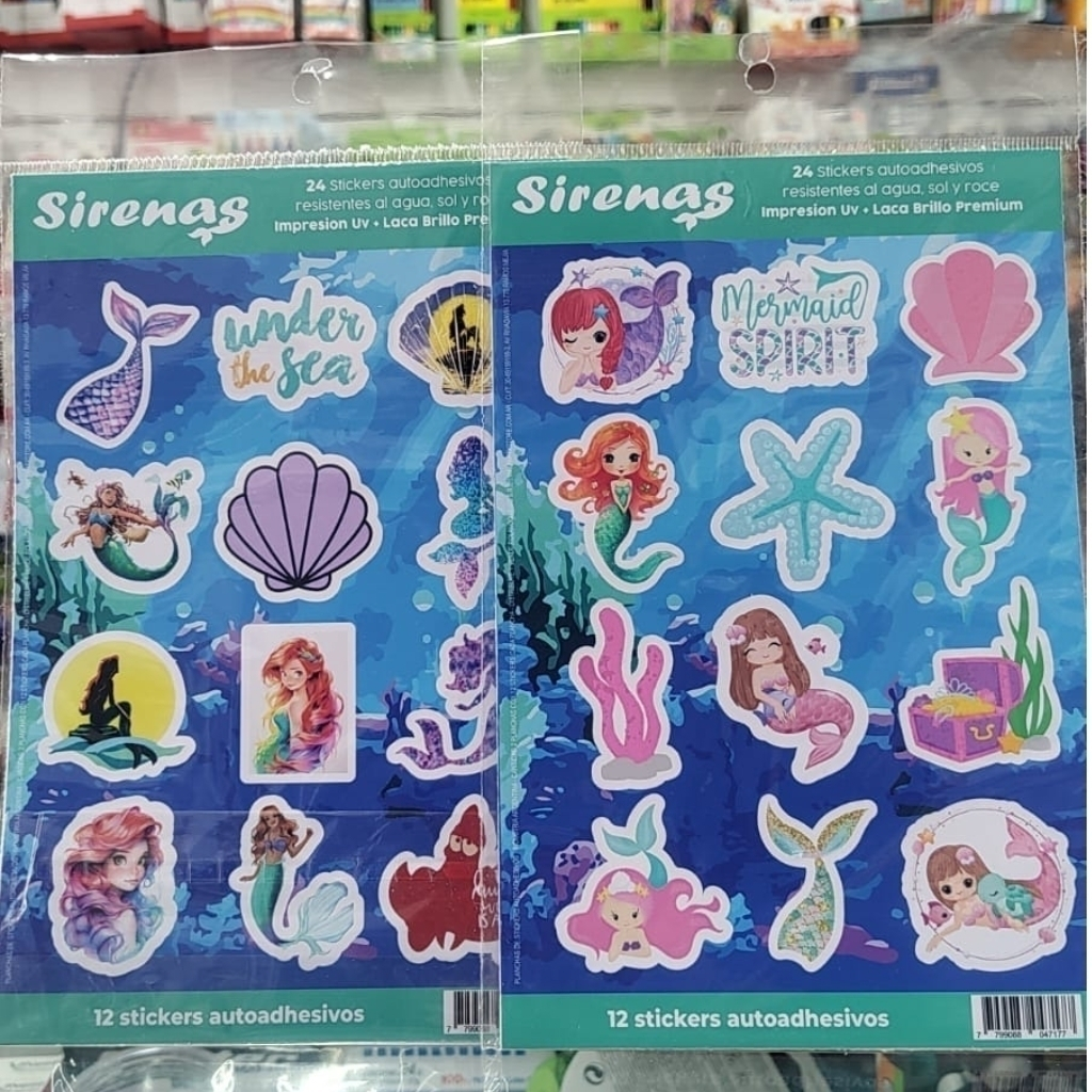 STICKERS CON RELIEVE SIRENAS - 2 PLANCHAS X 12 STICKERS 7799088047177