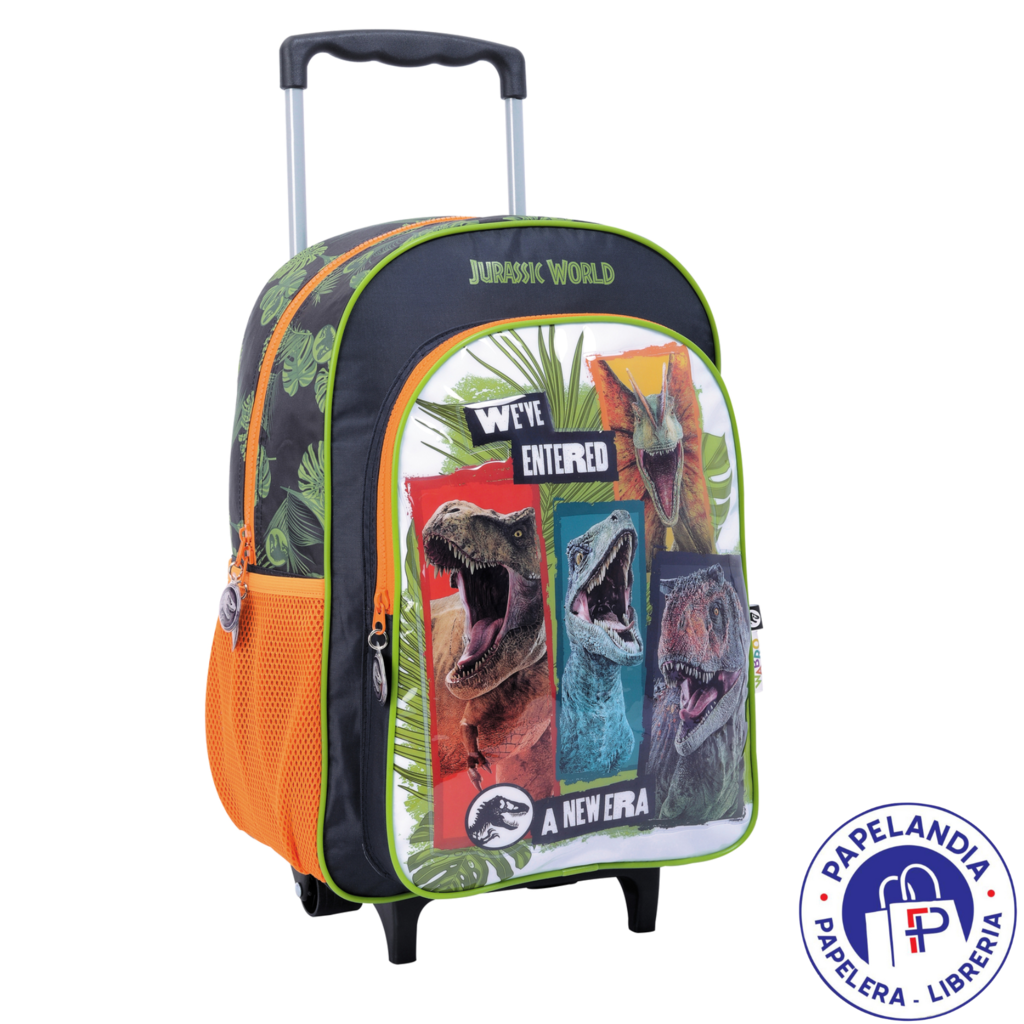 MOCHILA JURASSIC WORLD NUEVA ERA ART 77103 CON RUEDAS 16" BASE NEGRO