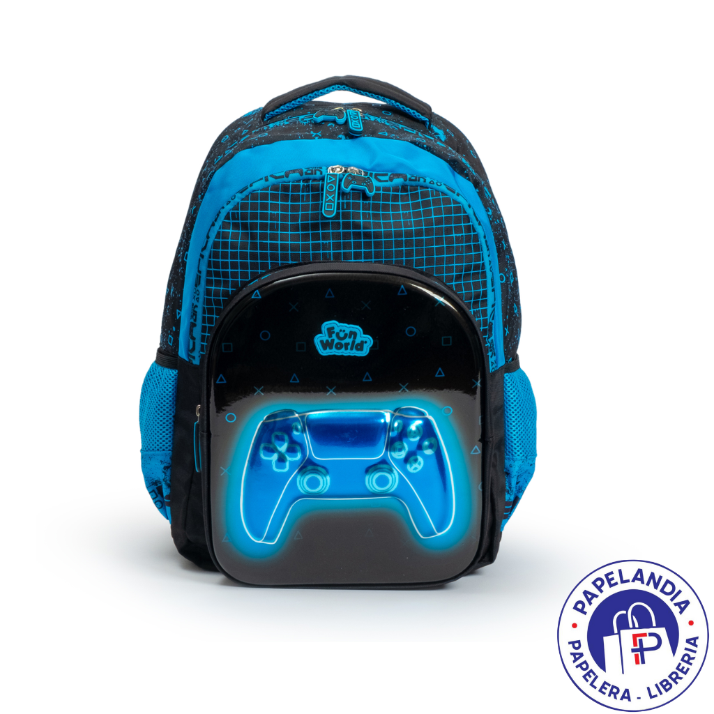 MOCHILA FUN WORLD 17" GAME ON 201238 (NEGRO Y AZUL)